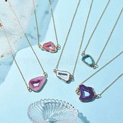 Electroplate Natural Druzy Geode Agate Pendant Necklaces for Women&nbsp;NJEW-JN04730
