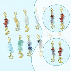 12Pcs Natural & Synthetic Gemstone and Star Moon Alloy Pendant Decorations&nbsp;HJEW-FS00051