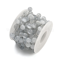 304 Stainless Steel with Glass Cat Eye Link Chains&nbsp;CHS-G038-08P-05