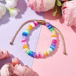 7-Color Rondelle Acrylic Braided Beaded Bracelets&nbsp;BJEW-JB10223-02