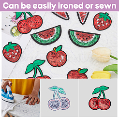 30Pcs 5 Styles Fruit Theme Felt Fabric with Glitter Sequins Iron on/Sew On Patches&nbsp;PATC-FH0001-14