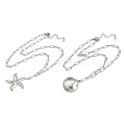 Bohemian Styles 304 Stainless Steel Starfish and Shell Shape Pendant Double Layer Necklaces for Women&nbsp;NJEW-F343-01P