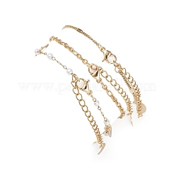 Round ABS Imitation Pearl Beaded Chains & 304 Stainless Steel Cable Chains Stackable Bracelets for Women&nbsp;BJEW-JB12452-03