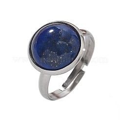 Half Round Natural Lapis Lazuli Finger Rings&nbsp;X-RJEW-M062-01P-04