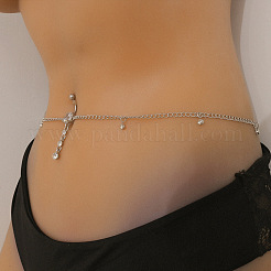 Iron Crystal Rhinestone Flat Round Dangle Bell Button Ring Link Waist Chains for Women&nbsp;WG3639B-01