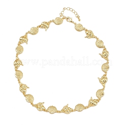Summer Beach Brass Conch & Shell Shape Link Chain Necklaces&nbsp;NJEW-L051-01G