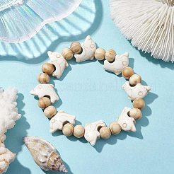 Beach Dolphin Dye Synthetic Turquoise Beaded Stretch Barcelets&nbsp;BJEW-JB10288-01