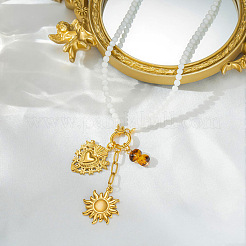 304 Stainless Steel Sacred Heart Sun Pendant White Glass Beaded Necklaces for Women&nbsp;WG88FB4-01