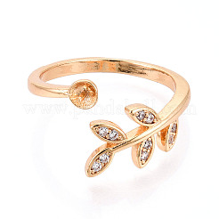 Leaf Shape Brass Micro Pave Clear Cubic Zirconia Cup Peg Ring Settings&nbsp;KK-T076-15G