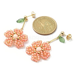 Brass & Seed Beaded Flower of Life Dangle Stud Earrings&nbsp;EJEW-TA00253