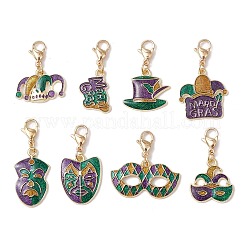 8Pcs 8 Styles Carnival/Mardi Gras Theme Alloy Enamel & Glitter Powder Pendants Decoration&nbsp;HJEW-JM02997