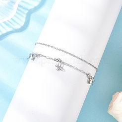 2Pcs 2 Styles 304 Stainless Steel Cable Chain Paperclip Chain Charm Double Layer Anklets for Women&nbsp;AJEW-AN00740-01