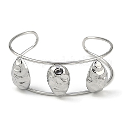Non-Tarnish 304 Stainless Steel Wide Hollow Textured Horse Eye Opaen Cuff Bangles&nbsp;BJEW-Q348-06P-01