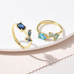 Flower Brass Glass Adjustable Finger Rings&nbsp;GL-CBA18A7-01G-B