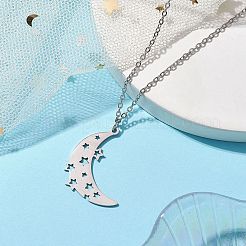Non-Tarnish Hollow Moon & Star 304 Stainless Steel Pendant Necklaces&nbsp;NJEW-JN04815-02