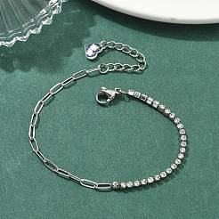 304 Stainless Steel Paperclip Chain & Rhinestone Cup Chains  Bracelets for Women&nbsp;BJEW-D456-06P