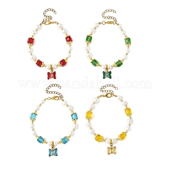 Brass Glass Butterfly Charm Bracelets&nbsp;BJEW-JB14180