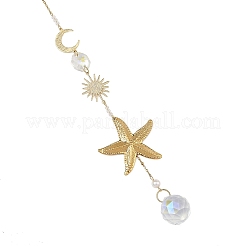 304 Stainless Steel Starfish & Round Glass Hanging Suncatchers&nbsp;HJEW-JM05037