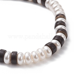 Coconut & Glass Flat Round Beads Stretch Bracelets for Women&nbsp;BJEW-JB12776
