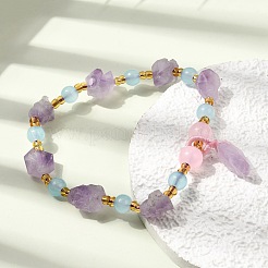 Raw Rough Natural Amethyst Nuggets Charm Beaded Stretch Bracelets for Women&nbsp;GG-CBA2C9C-12