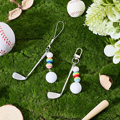 2Pcs 2 Styles Golf Plastic & Alloy Pendant Decorations&nbsp;HJEW-BM0001-40