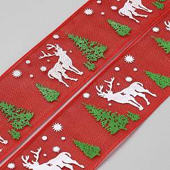 5 Yards Christmas Tree & Deer Printed Polyester Ribbon&nbsp;SRIB-WH0072-05B