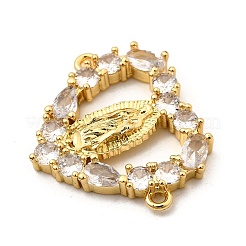 Brass Pave Clear Cubic Zirconia Heart with Virgin Connector Charms&nbsp;KK-I360-035G
