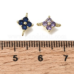 Brass Pave Cubic Zirconia Flower Links Connector Charms&nbsp;KK-K427-04G
