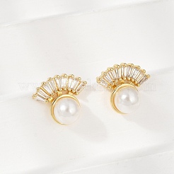 Fan Brass Micro Pave Clear Cubic Zirconia Clip-on Earrings&nbsp;EJEW-H154-12G