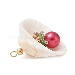 Natural Shell & Round Glass Pendants&nbsp;PALLOY-MZ00912-07