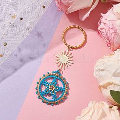 Flat Round & Star Glass Seed Loom Patter Keychain&nbsp;KEYC-MZ00009-02