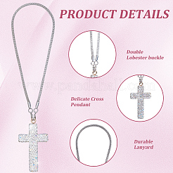 Polymer Clay Rhinestone Cross Pendant Alloy Chain Necklaces&nbsp;NJEW-CN0001-16B