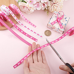 5Rolls 5 Styles Polyester Wave/Breast Cancer Awareness Ribbon Printed Ribbon&nbsp;OCOR-PH0004-22
