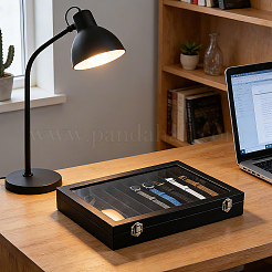10 Grids Wood Covered with PU Leather Watch Band Organizer Storage Cases with Visible Window Lid&nbsp;CON-WH0112-076