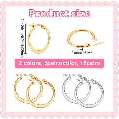16Pairs 2 Colors 304 Stainless Steel Hoop Earrings&nbsp;EJEW-UN0003-20