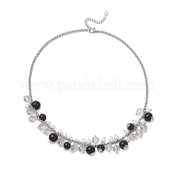 Round Glass Beaded Bib 304 Stainless Steel Rolo Chain Necklaces&nbsp;NJEW-JN05359-03