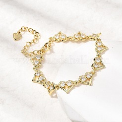 Heart Brass Micro Pave Cubic Zirconia Link Chain Bracelets&nbsp;BJEW-L715-01G-01