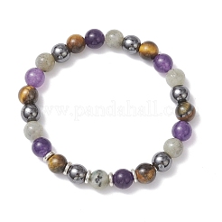 Non-Magnetic Synthetic Hematite & Natural Grade AB Tiger Eye & Labradorite & Quartz Beads Stretch Bracelets for Women&nbsp;BJEW-JB12832