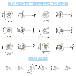 84Pcs 6 Style 201 Stainless Steel Stud Earring Findings&nbsp;STAS-UN0057-42