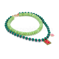 Alloy Enamel Resin Rectangle with Flower Pendant Double Layer Necklaces for Women&nbsp;WGCD407-01