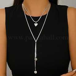 Minimalist European Style Stainless Steel & Alloy Heart Pendant Snake Chain Y-Shaped Double Layer Necklace for Women Daily Wear Gift&nbsp;ZC6698-2