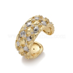 Square Pattern Brass Micro Pave Clear Cubic Zirconia Cuff Rings for Women&nbsp;RJEW-U041-14G
