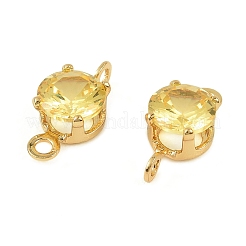 Brass Pave Cubic Zirconia Flat Round Connector Charms&nbsp;KK-P347-01G