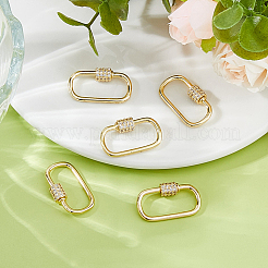 6Pcs Brass Micro Pave Clear Cubic Zirconia Screw Carabiner Lock Charms&nbsp;ZIRC-DC0001-34