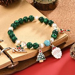 Synthetic Malachite Round Beaded Stretch Bracelet&nbsp;X1-BJEW-TA00251