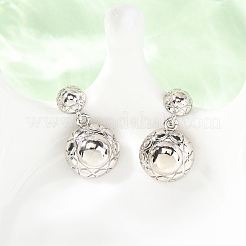 Half Round Brass Dangle Stud Earrings&nbsp;EJEW-D351-04P