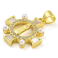 Real 18K Gold Plated Brass Pendants with Shell&nbsp;KK-D534-05G-02