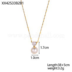 304 Stainless Steel & Shell Pearl Round Beaded Necklaces&nbsp;NJEW-OY002-47G