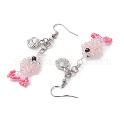 Fish with Shell Shape 304 Stainless Steel Glass Beads Dangle Earrings&nbsp;EJEW-MZ00436-03