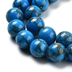 Synthetic Gold Line Turquoise Beads Strands&nbsp;G-H026-01E-02